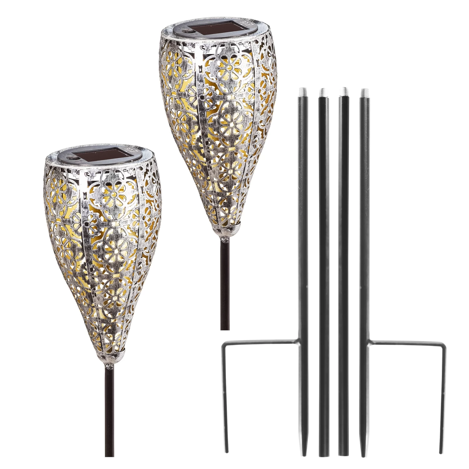 Solar LED Dekostecker 2er Set Metall Kelch KABELLOS In Silber 5 Solar LED Dekostecker 2er Set Metall Kelch KABELLOS In Silber – Bild 3