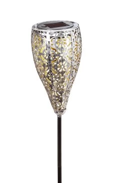 Solar LED Dekostecker 2er Set Metall Kelch KABELLOS In Silber