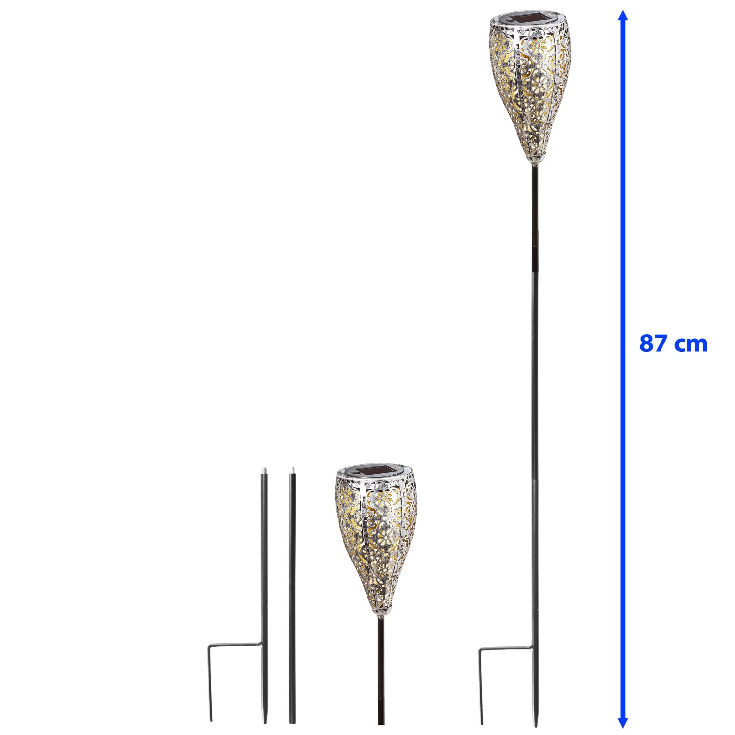 Solar LED Dekostecker 2er Set Metall Kelch KABELLOS In Silber 7 Solar LED Dekostecker 2er Set Metall Kelch KABELLOS In Silber – Bild 5