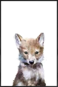 Poster In Kunststoffrahmen "Little Wolf" In Braun & Weiß