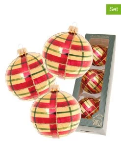 Christbaumkugeln In Rot/ Gold - 3 Stück - Ø 8 Cm