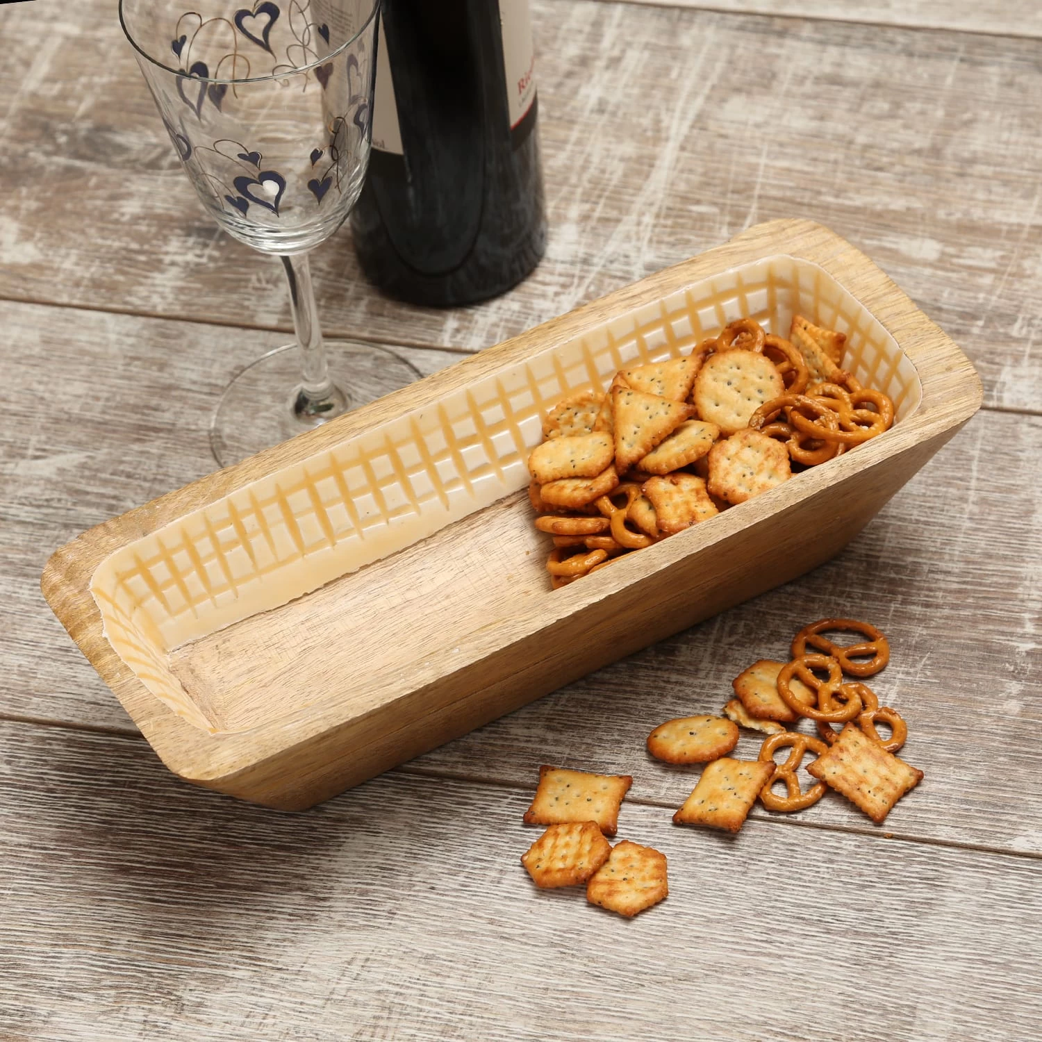 Dekoschale Aus Mangoholz In Terracotta/weiß - L: 30cm 4 Dekoschale Aus Mangoholz In Terracotta/weiß - L: 30cm – Bild 2