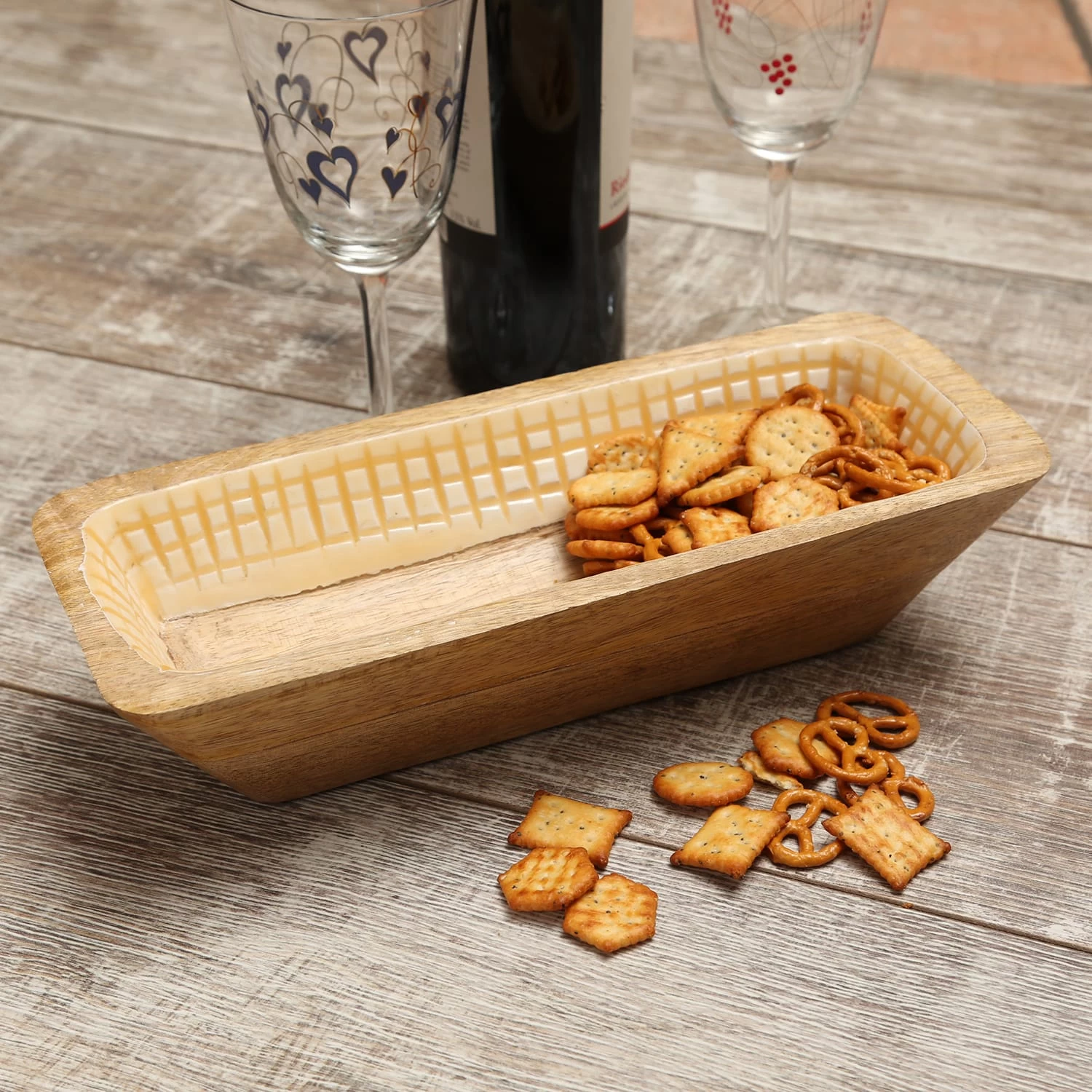 Dekoschale Aus Mangoholz In Terracotta/weiß - L: 30cm 8 Dekoschale Aus Mangoholz In Terracotta/weiß - L: 30cm – Bild 6