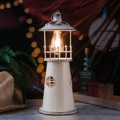 LED Solar Leuchtturm Maritime Solarleuchte H: 46cm In Weiß