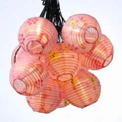 LED Solar Lichterkette 10 Lampions In Rosa - L: 4,5m