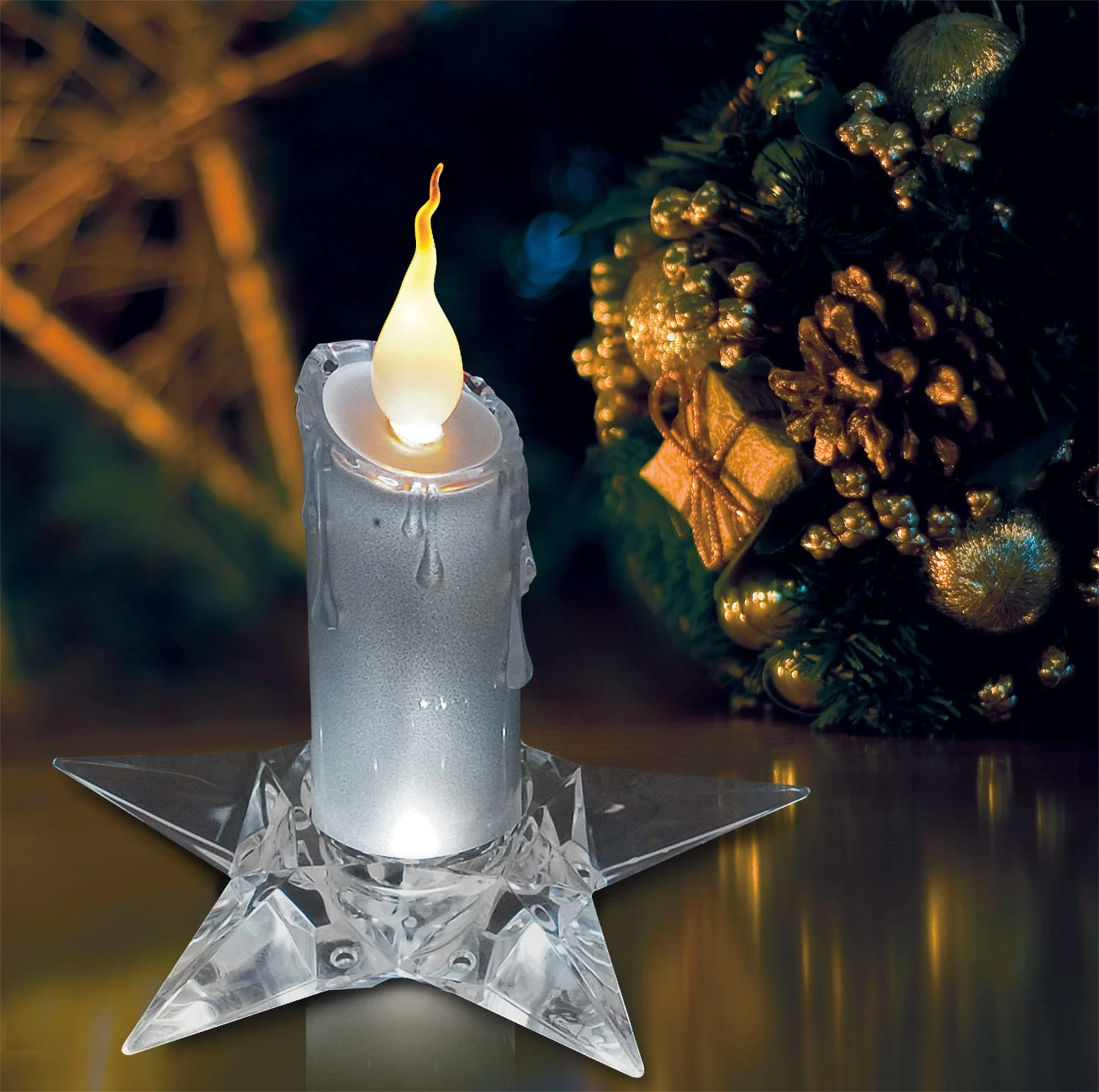 Deko Kerze Auf Stern In Silber 4 Deko Kerze Auf Stern In Silber – Bild 2