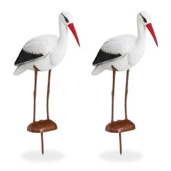 2x Gartenfigur "Storch" In Weiß/Rot - (B)22 X (H)80 X (T)64 Cm