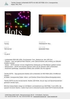 Twinkly Lichterkette DOTS 400 LED RGB In Bunt - (L) 20 M -Dekostuck Store twinkly lichterkette dots 400 led rgb in bunt l 20 m 4