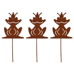 3er Set Gartenstecker Rost Frösche In Braun