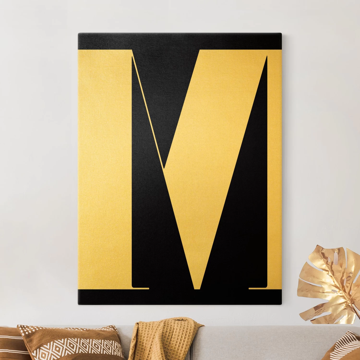 Leinwandbild Gold - Antiqua Letter M Schwarz In Schwarz-Weiß 4 Leinwandbild Gold - Antiqua Letter M Schwarz In Schwarz-Weiß – Bild 2