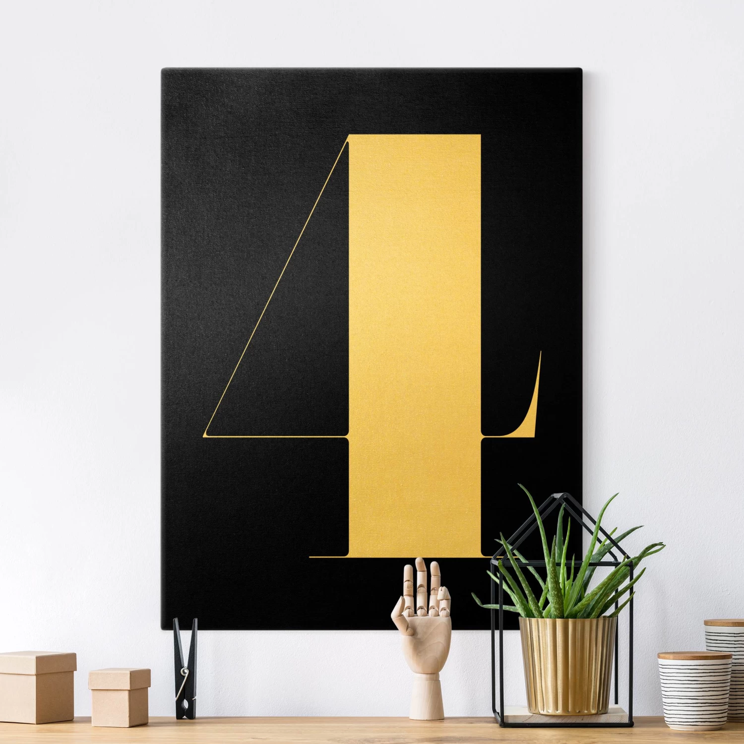 Leinwandbild Gold - Antiqua Zahl 4 In Schwarz 4 Leinwandbild Gold - Antiqua Zahl 4 In Schwarz – Bild 2