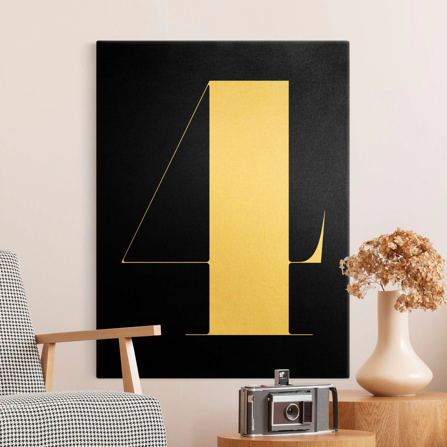 Leinwandbild Gold - Antiqua Zahl 4 In Schwarz 5 Leinwandbild Gold - Antiqua Zahl 4 In Schwarz – Bild 3