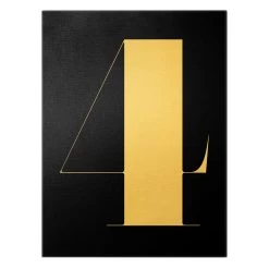 Leinwandbild Gold - Antiqua Zahl 4 In Schwarz