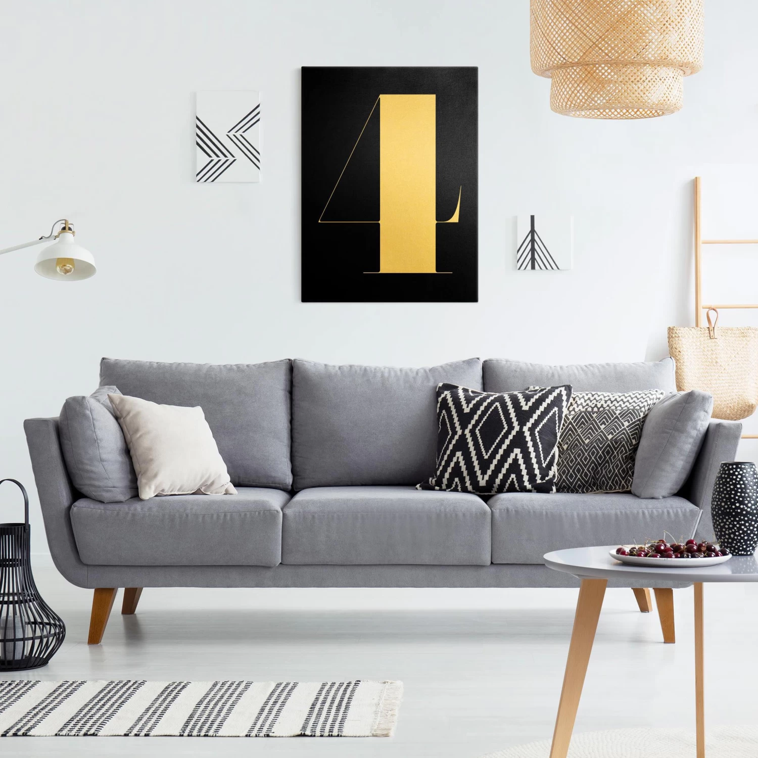Leinwandbild Gold - Antiqua Zahl 4 In Schwarz 7 Leinwandbild Gold - Antiqua Zahl 4 In Schwarz – Bild 5