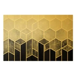 Leinwandbild Gold - Goldene Geometrie - Sechsecke Schwarz Weiß In Schwarz-Weiß