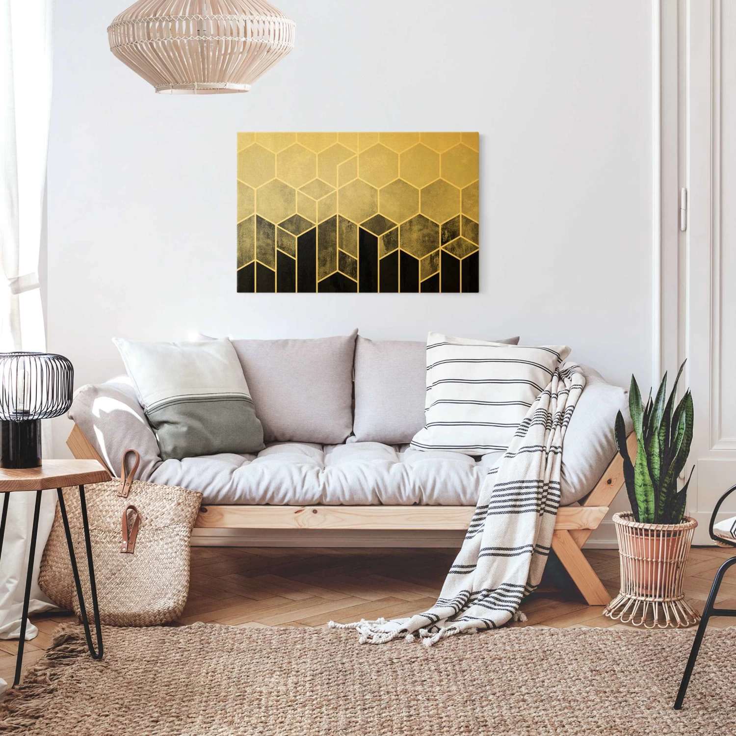 Leinwandbild Gold - Goldene Geometrie - Sechsecke Schwarz Weiß In Schwarz-Weiß 7 Leinwandbild Gold - Goldene Geometrie - Sechsecke Schwarz Weiß In Schwarz-Weiß – Bild 5