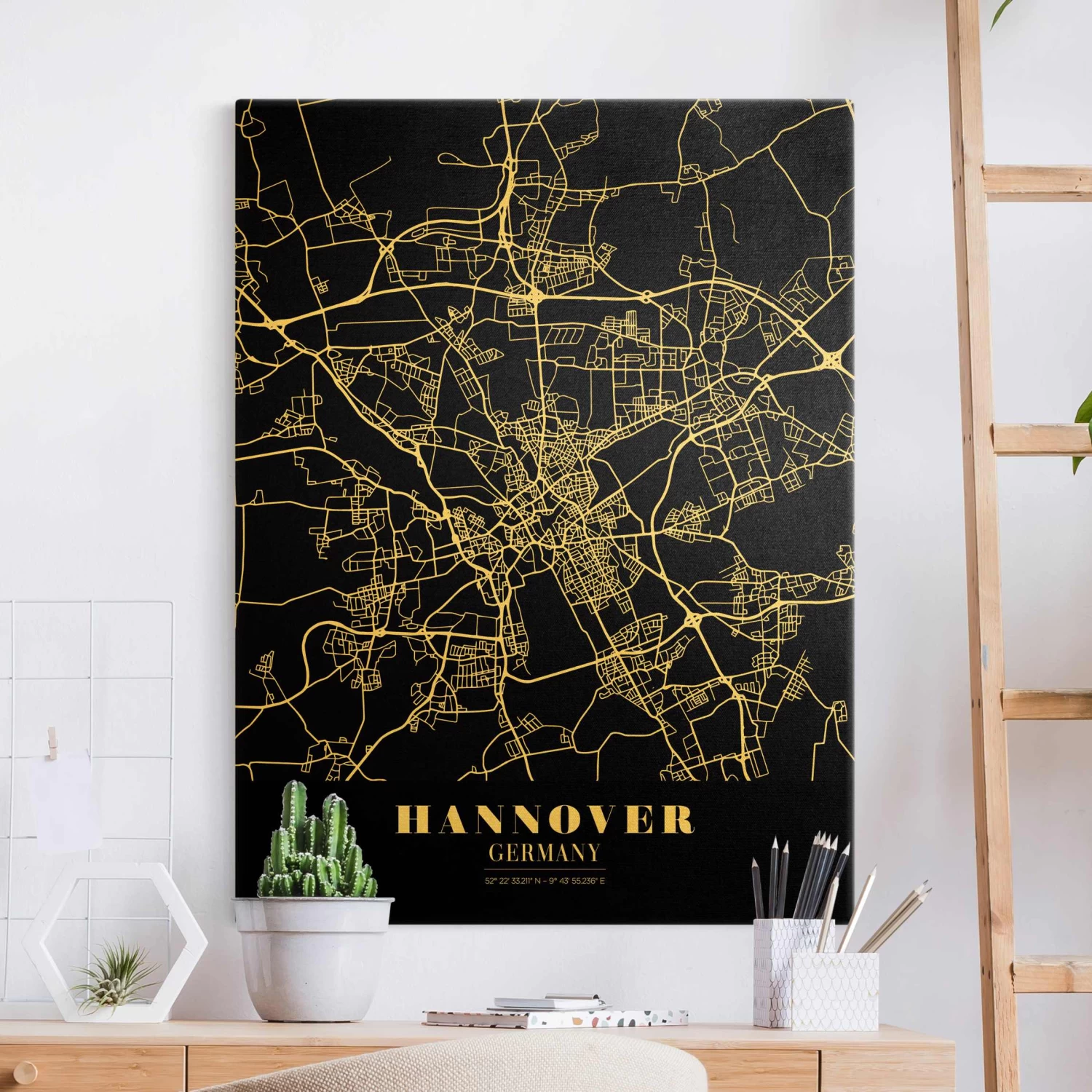 Leinwandbild Gold - Stadtplan Hannover - Klassik Schwarz In Schwarz-Weiß 4 Leinwandbild Gold - Stadtplan Hannover - Klassik Schwarz In Schwarz-Weiß – Bild 2