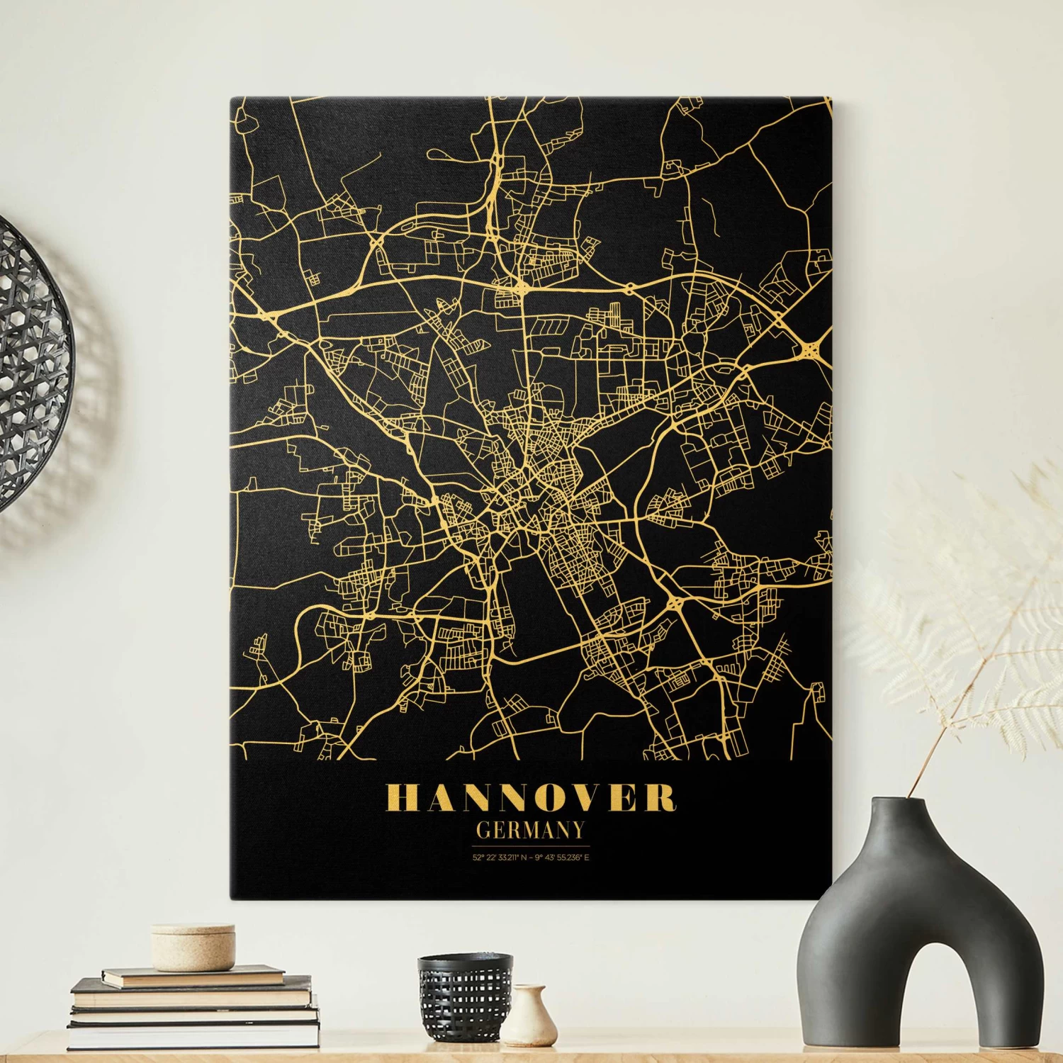 Leinwandbild Gold - Stadtplan Hannover - Klassik Schwarz In Schwarz-Weiß 5 Leinwandbild Gold - Stadtplan Hannover - Klassik Schwarz In Schwarz-Weiß – Bild 3