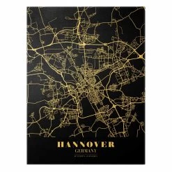 Leinwandbild Gold - Stadtplan Hannover - Klassik Schwarz In Schwarz-Weiß