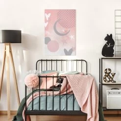 Leinwandbild - Kinderteppich Grafisch - Sterne Und Mond In Rosa -Dekostuck Store wallart leinwandbild kinderteppich grafisch sterne und mond in rosa 3