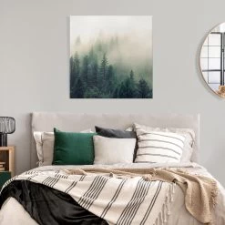 Leinwandbild - Wald Im Nebel Erwachen In Grün -Dekostuck Store wallart leinwandbild wald im nebel erwachen in grun 3