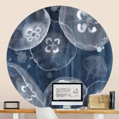 Runde Tapete - Mondmedusen II In Blau 12 Runde Tapete - Mondmedusen II In Blau -Dekostuck Store wallart runde tapete mondmedusen ii in blau 2