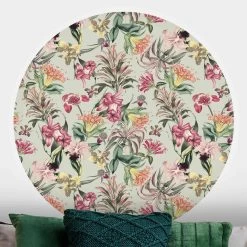 Runde Tapete - Tropische Blumen Vor Mint In Bunt -Dekostuck Store wallart runde tapete tropische blumen vor mint in bunt 1