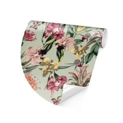 Runde Tapete - Tropische Blumen Vor Mint In Bunt -Dekostuck Store wallart runde tapete tropische blumen vor mint in bunt 5