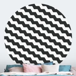 Runde Tapete - Zick Zack Geometrie Muster Schwarz-Weiß In Schwarz-Weiß 12 Runde Tapete - Zick Zack Geometrie Muster Schwarz-Weiß In Schwarz-Weiß -Dekostuck Store wallart runde tapete zick zack geometrie muster schwarz weiss in schwarz weiss 2