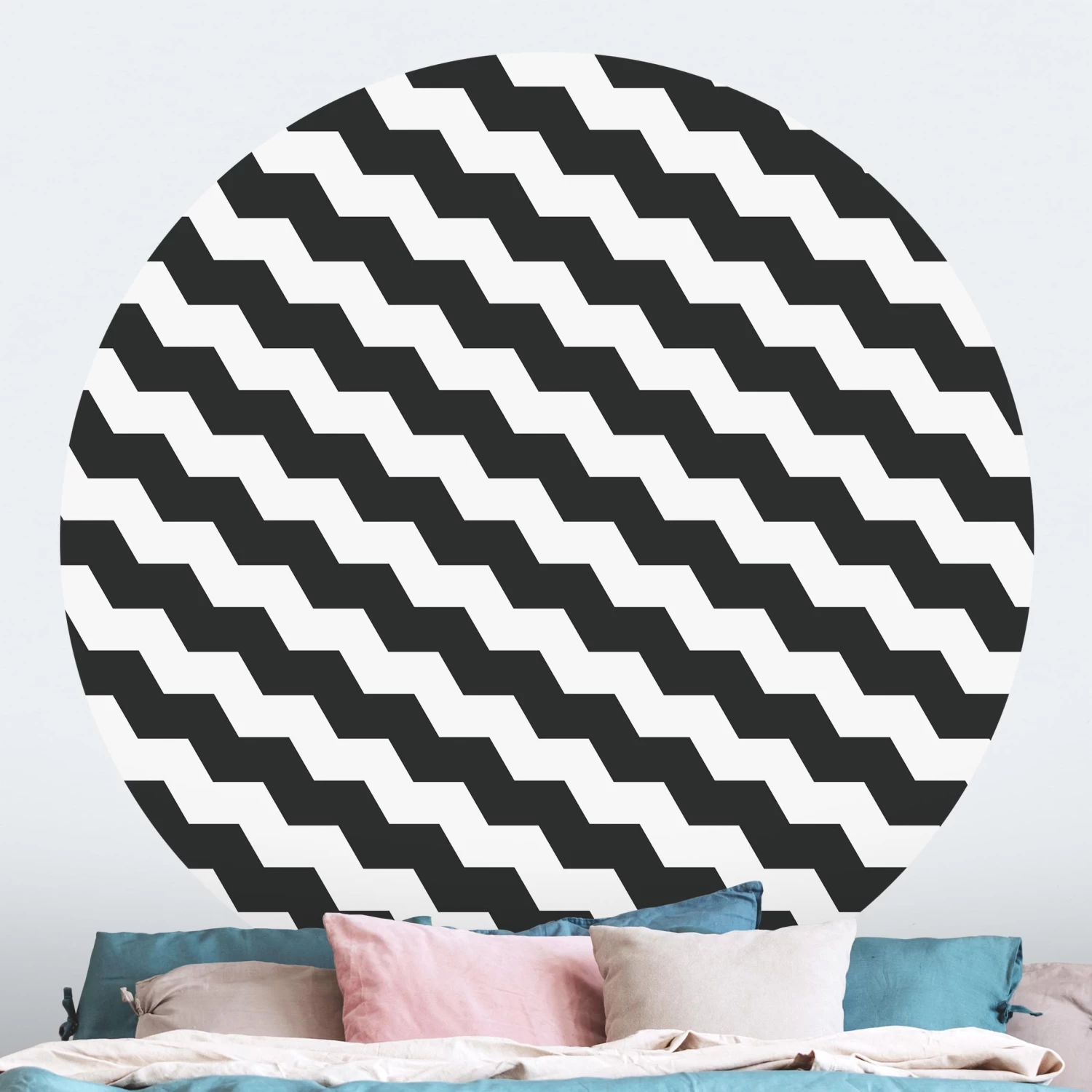 Runde Tapete - Zick Zack Geometrie Muster Schwarz-Weiß In Schwarz-Weiß 5 Runde Tapete - Zick Zack Geometrie Muster Schwarz-Weiß In Schwarz-Weiß – Bild 3