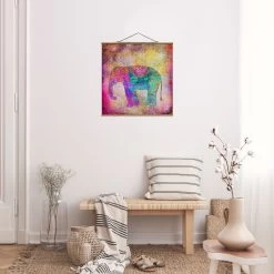 Stoffbild - Bunte Collage - Indischer Elefant In Bunt -Dekostuck Store wallart stoffbild bunte collage indischer elefant in bunt 2