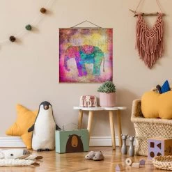 Stoffbild - Bunte Collage - Indischer Elefant In Bunt -Dekostuck Store wallart stoffbild bunte collage indischer elefant in bunt 3