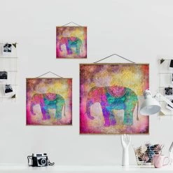 Stoffbild - Bunte Collage - Indischer Elefant In Bunt -Dekostuck Store wallart stoffbild bunte collage indischer elefant in bunt 6