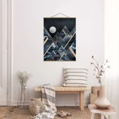Stoffbild - E. Fredriksson - Goldener Mond Schwarze Berge In Blau -Dekostuck Store wallart stoffbild e fredriksson goldener mond schwarze berge in blau 2