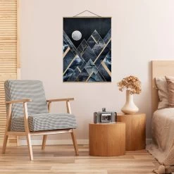 Stoffbild - E. Fredriksson - Goldener Mond Schwarze Berge In Blau -Dekostuck Store wallart stoffbild e fredriksson goldener mond schwarze berge in blau 3
