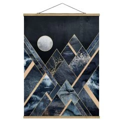 Stoffbild - E. Fredriksson - Goldener Mond Schwarze Berge In Blau -Dekostuck Store wallart stoffbild e fredriksson goldener mond schwarze berge in blau 4
