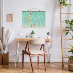 Stoffbild - E. Fredriksson - Türkis Weiß Goldene Geometrie In Türkis -Dekostuck Store wallart stoffbild e fredriksson turkis weiss goldene geometrie in turkis 3