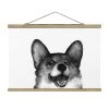 Stoffbild - Laura Graves - Illustration Hund Corgi Malerei In Schwarz-Weiß -Dekostuck Store wallart stoffbild laura graves illustration hund corgi malerei in schwarz weiss