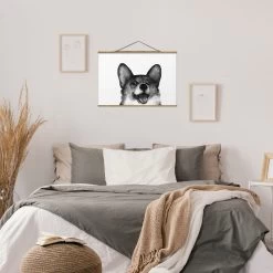 Stoffbild - Laura Graves - Illustration Hund Corgi Malerei In Schwarz-Weiß -Dekostuck Store wallart stoffbild laura graves illustration hund corgi malerei in schwarz weiss 2