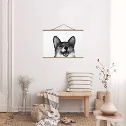 Stoffbild - Laura Graves - Illustration Hund Corgi Malerei In Schwarz-Weiß -Dekostuck Store wallart stoffbild laura graves illustration hund corgi malerei in schwarz weiss 3