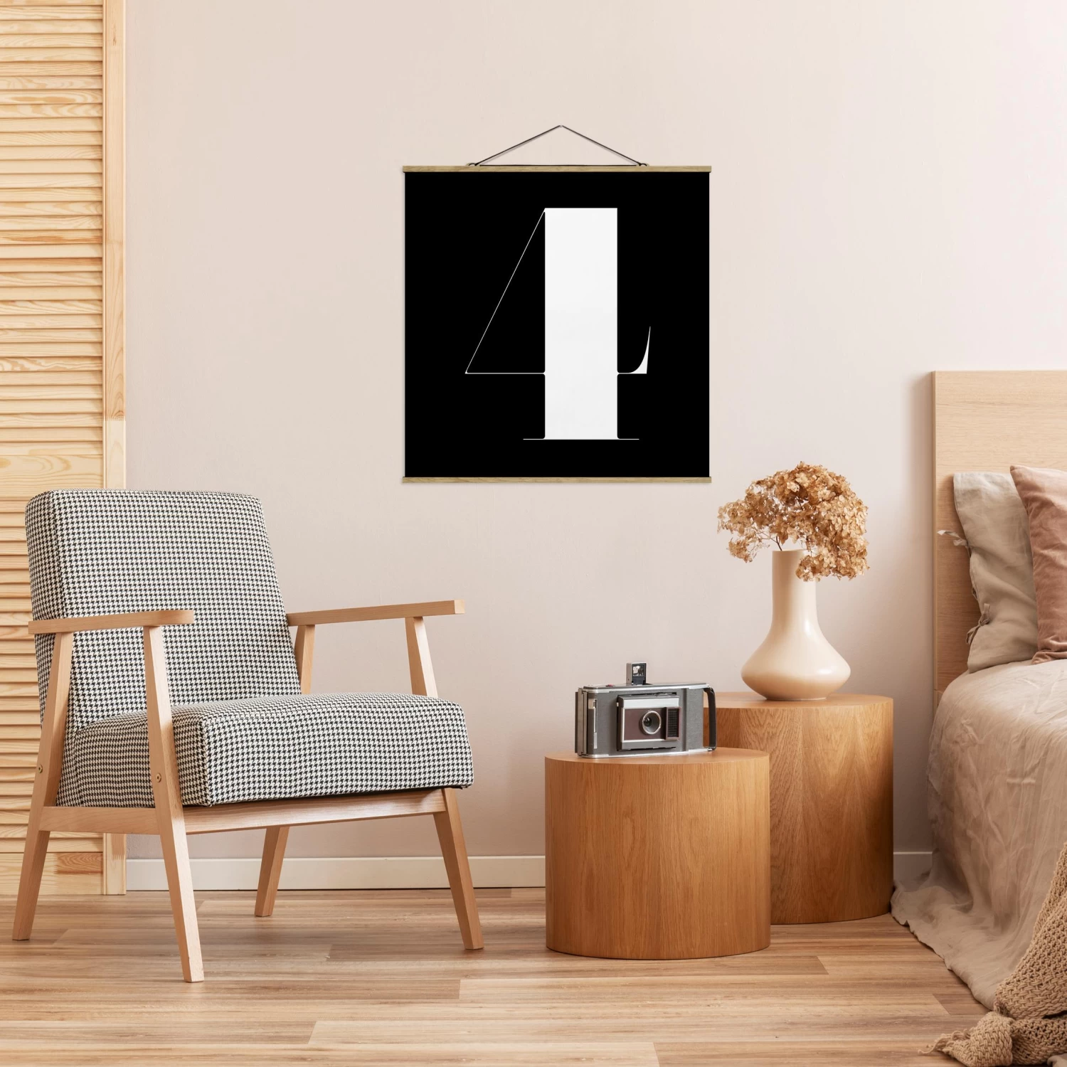 Stoffbild Mit Posterleisten - Antiqua Zahl 4 In Schwarz 5 Stoffbild Mit Posterleisten - Antiqua Zahl 4 In Schwarz – Bild 3