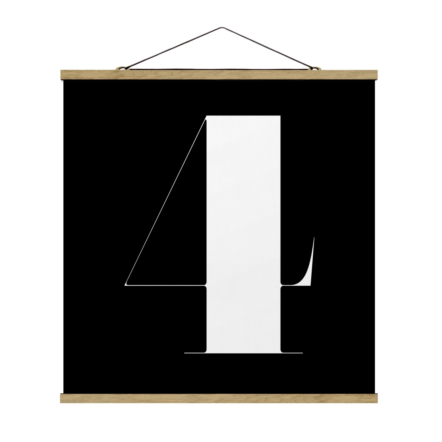 Stoffbild Mit Posterleisten - Antiqua Zahl 4 In Schwarz 3 Stoffbild Mit Posterleisten - Antiqua Zahl 4 In Schwarz