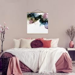 Stoffbild Mit Posterleisten - Blumenbogen Mit Gold In Blau -Dekostuck Store wallart stoffbild mit posterleisten blumenbogen mit gold in blau 2