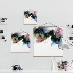 Stoffbild Mit Posterleisten - Blumenbogen Mit Gold In Blau -Dekostuck Store wallart stoffbild mit posterleisten blumenbogen mit gold in blau 5