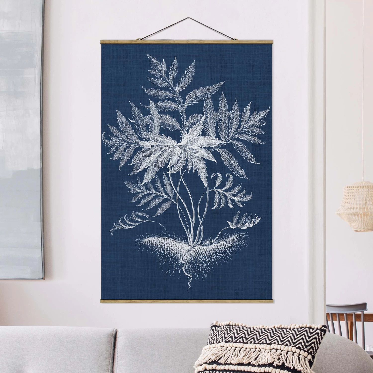 Stoffbild Mit Posterleisten - Denim Pflanzenstudie IV In Blau 4 Stoffbild Mit Posterleisten - Denim Pflanzenstudie IV In Blau – Bild 2
