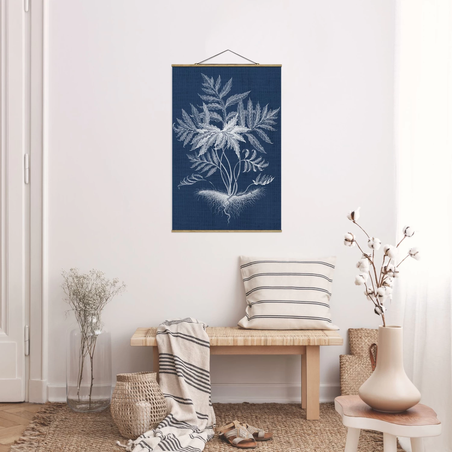 Stoffbild Mit Posterleisten - Denim Pflanzenstudie IV In Blau 6 Stoffbild Mit Posterleisten - Denim Pflanzenstudie IV In Blau – Bild 4