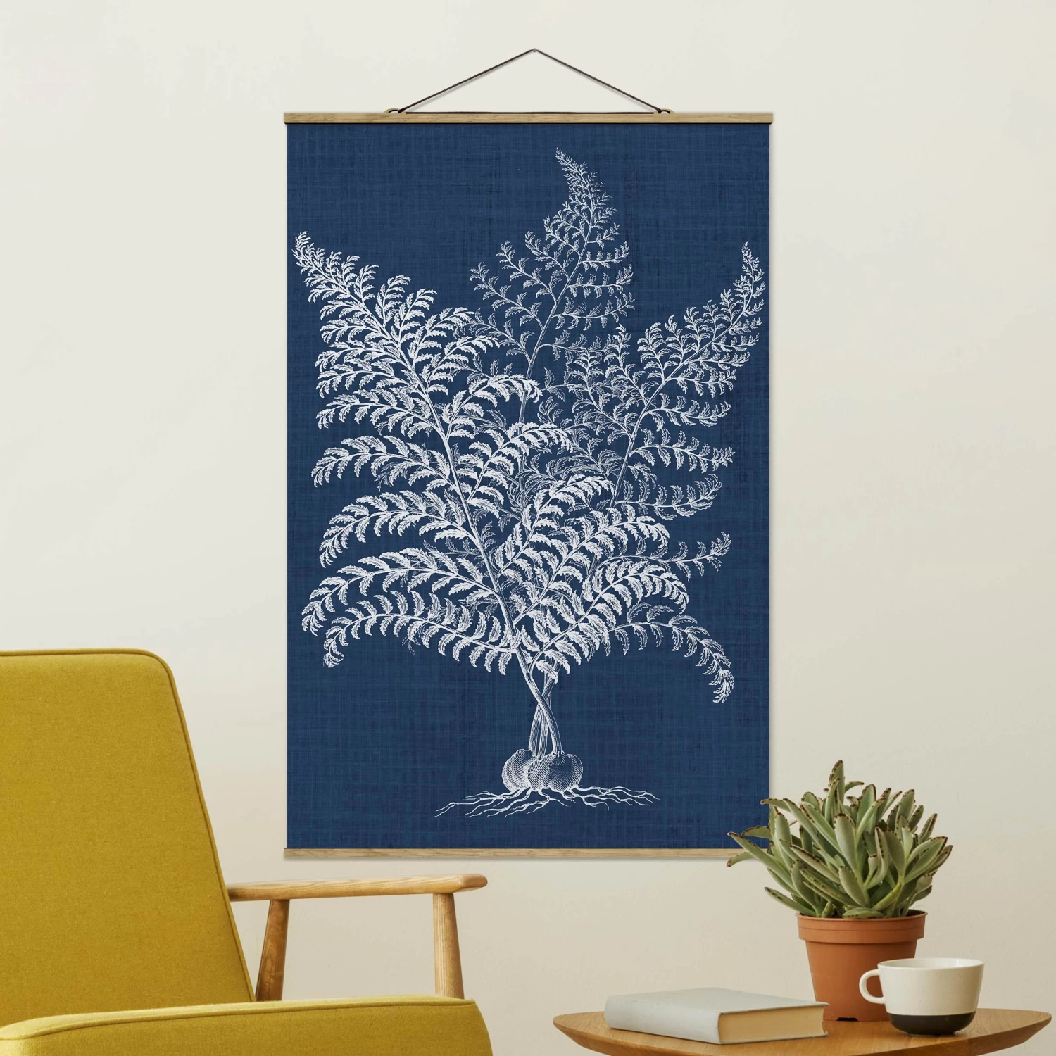 Stoffbild Mit Posterleisten - Denim Pflanzenstudie VI In Blau 4 Stoffbild Mit Posterleisten - Denim Pflanzenstudie VI In Blau – Bild 2