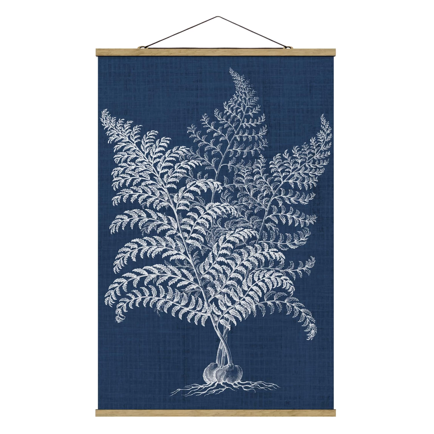 Stoffbild Mit Posterleisten - Denim Pflanzenstudie VI In Blau 3 Stoffbild Mit Posterleisten - Denim Pflanzenstudie VI In Blau