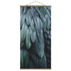 Stoffbild Mit Posterleisten - Federn In Aquamarin In Petrol