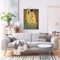 Stoffbild Mit Posterleisten - Gustav Klimt - Der Kuß In Gold -Dekostuck Store wallart stoffbild mit posterleisten gustav klimt der kuss in gold 3